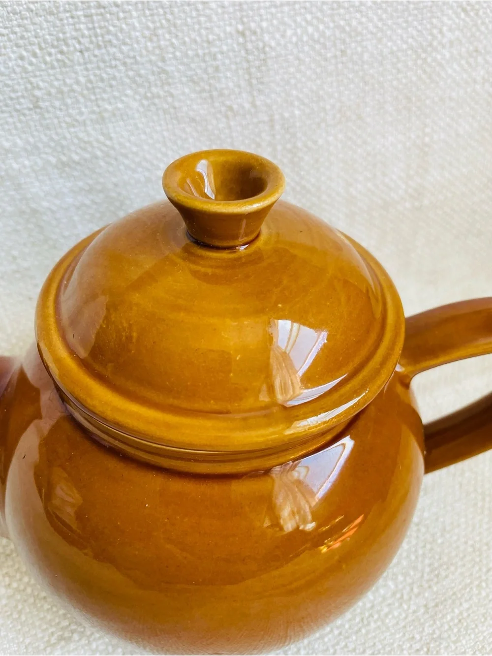 Vintage Emile Henry France MCM Glossy Brown Glazed Ceramic Teapot with Lid